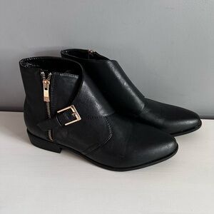 BAMBOO - Women’s, Black Ankle Boots, Side Zip, Buckle, Flat, Size 10, Like New